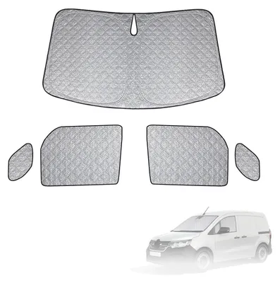 Immagine prodotto di Kit di protezione solare da 5 pezzi per Renault Kangoo 2021-2025, per parabrezza e finestrini laterali, include una protezione termica pieghevole