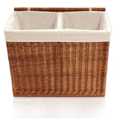 Produktbild von Wäschekorb 2 Fächer 120 l Wäschesortierer Weide natur 67 x 33 x 56 cm