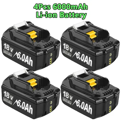 Image de BL1830, BL1840, BL1850, BL1860 : Batterie de rechange 18V Li-ion - 6,0Ah (6000mAh) - Haute capacité - Coffret de 4 - Pour outils électriques - RoHS