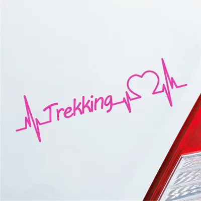 Produktbild von Auto Aufkleber Trekking Herzschlag Wandern Gehen Sport Liebe 19x5 cm Pink Sticker Heckscheibenaufkleber