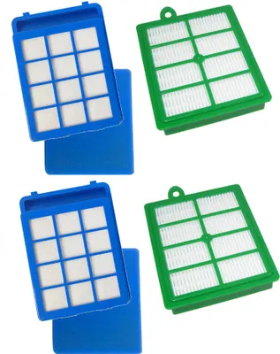 Four vacuum cleaner filters are arranged in a grid on a white background.