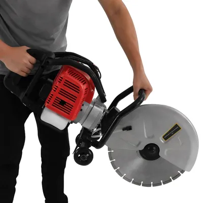 Immagine prodotto di Tagliatrice per calcestruzzo, potenza 1400 W, cilindrata 52 cc, diametro massimo del disco 350 mm, profondità di taglio 120 mm, leggera con 11,8 kg