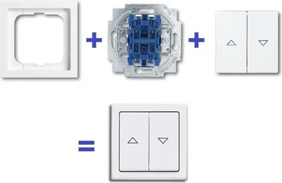 Produktbild von Busch Jäger Unterputz Komplettset Jalousieschalter Rolladenschalter 2000/4 US (2000/4US) + 1fach Rahmen + Abdeckung mit Aufdruck Pfeil auf/ab - Future Linear Studioweiß