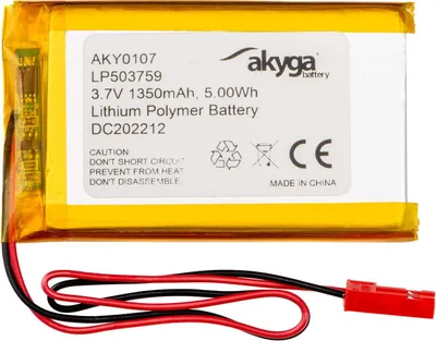 Obrázok produktu pre Akyga AKY0107, Batérie, Zlato, Lithium-ion (Li-ion), 1350 mAh, 3,7 V, 37 mm