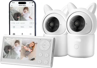 Produktbild von ZREE Babyphone mit 2 Kameras 4,3 Zoll, WlAN Video Babyphone HD, PTZ 355°, Nachtlicht, 300m Reichweite, Zwei-Wege-Audio, Digitaler Zoom, 1080p