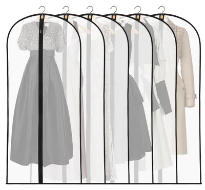 Image de Sacs de rangement pour vêtements, 6 pièces, transparents, noirs, 60 x 140 cm