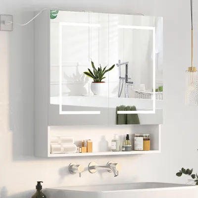Produktbild von Radelldar LED-Spiegelschrank mit 2 Türen und Antibeschlagfunktion, Wandmontage, 80 x 13,3 x 76 cm, Weiß