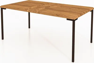 Produktbild von Esstisch Seiba Wildeiche massiv 100x200x78 Schwarze Metallbeine Fischgrätmuster