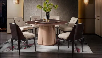 Produktbild von Leder Luxus Beige Gruppe Lehnstuhl  Modern Design Möbel Esszimmer Holz 6 Stühle