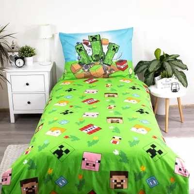 Zdjęcie produktu dla Pościel bawełniana Minecraft Outdoor Mobs 140 x 200, 70 x 90 cm