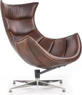 A brown leather lounge chair on a white background.