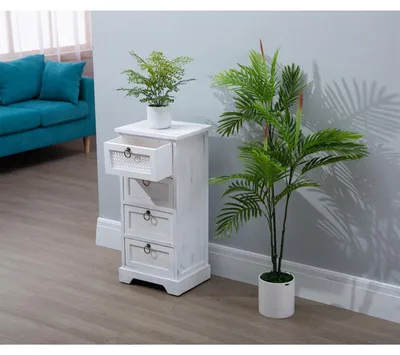 Produktbild von Nachttisch IRMA Nachtschrank für Boxspringbett Nachtkonsole mit 4 Schubladen weiß Vintage Shabby Design