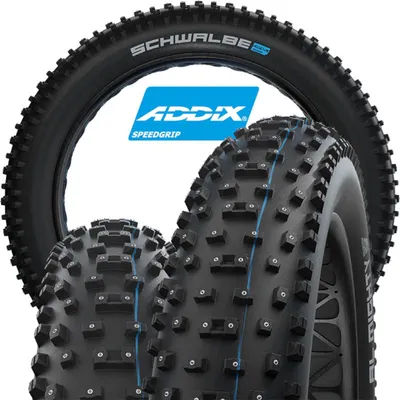 Zdjęcie produktu dla Opona Schwalbe AL Mighty 320 Spikes 26x4,80 (120-559) HS613 Addix SpeedGrip Super Ground TLE E25 – składana czarna 11654265