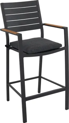 Produktbild von Dehner Barstuhl Montpellier, 56.5 x 55.5 x 113 cm, Aluminium / Teakholz / Olefin, dunkelgrau / braun