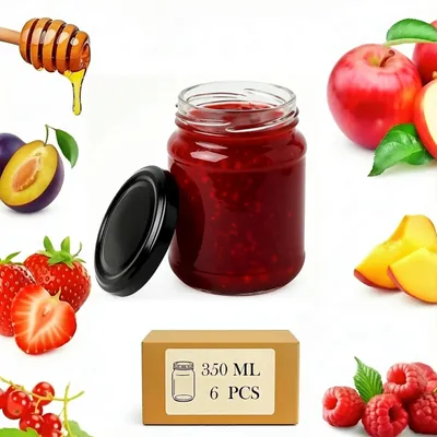 Zdjęcie produktu dla Zestaw 6 szklanych słoików z pokrywkami, pojemność 350 ml