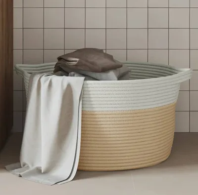 Produktbild von "2026 Promotion" Aufbewahrungskorb Beige und Weiß Ø40x25 cm Baumwolle - Körbe CC21742