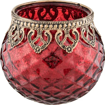 Produktbild von Clayre & Eef Teelichthalter Ø 10x10 cm Rot Goldfarbig Glas