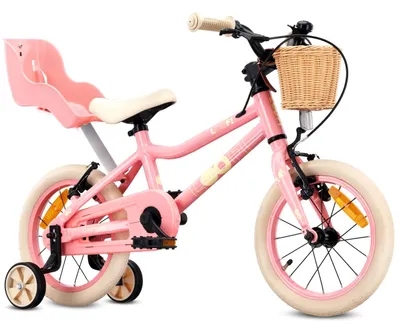 Produktbild von SUN BABY LOOFI Kinderfahrrad 14 Zoll, leichtes Aluminium Fahrrad 6,6 kg für Kinder ab 3 Jahre, mit Stützrädern, Korb, Klingel, mit Puppensitz, Mädchen