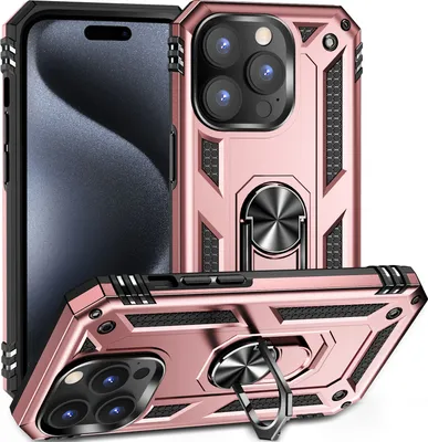 Produktbild von Schutzhülle für iPhone 15 Pro, Dual Layer Militäre Fallschutz Hülle mit Ringhalterung Ständer für iPhone 15 Pro Roségold