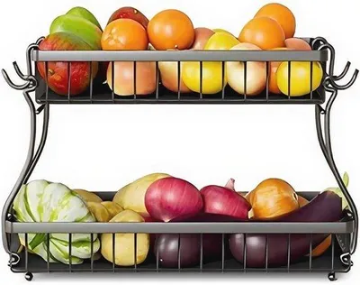 Produktbild von 2-lagige Obstkorbschale für Küchenarbeitsplatte mit Besteckständer und Becherhaken