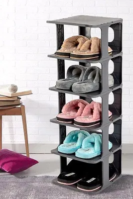 Image de Étagère à chaussures à 5 niveaux, noire, empilable
