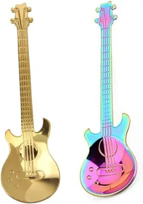 Produktbild von Koffielepel-set in Gitarform aus Edelstahl - 2 Stück - für Kaffee und Tee