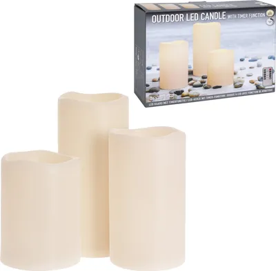 Produktbild von LED Outdoor Kerzen Kerzenset Fernbedienung Timer Elfenbein H15/20/25cm