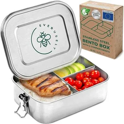 Zdjęcie produktu dla Pudełko na lunch ze stali nierdzewnej 1 2 l 3 przegródki | everusely 1