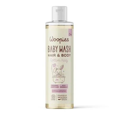 Imagen del producto de Woopies, gel de ducha y champú orgánico 2 en 1 para bebés, aroma "Abrazo de Algodón", 200 ml