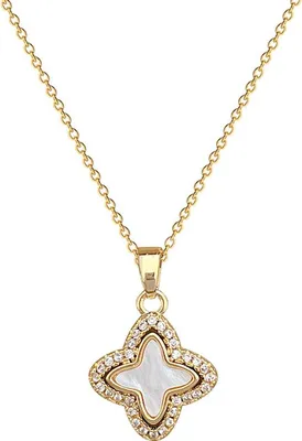 Produktbild von Goldene Damenkette mit Perlmuttklee und Zirkonia