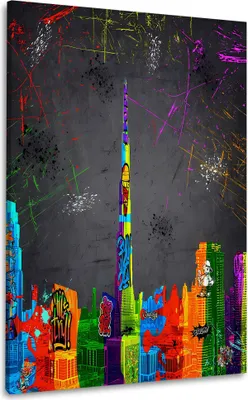 Produktbild von Graffiti abstrakt Dubai Skyline Street Art Wandbild Leinwandbild Kunstdruck Wanddeko: 80x120x4cm