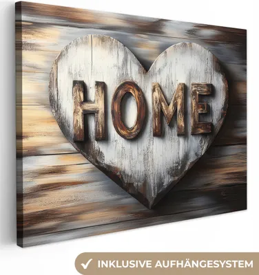 Produktbild von MuchoWow© Leinwandbilder 80x60 cm - Motiv: Home und Herz, moderne Wandbilder für Wohnzimmer & andere Zimmer