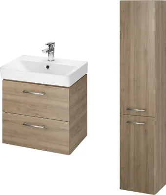 Produktbild von BADLAND Badmöbel Set LARA MILLE SLIM 50 Waschbecken-Unterschrank mit Hochschrank 150x30x25, 2-Türen, Nussbaum