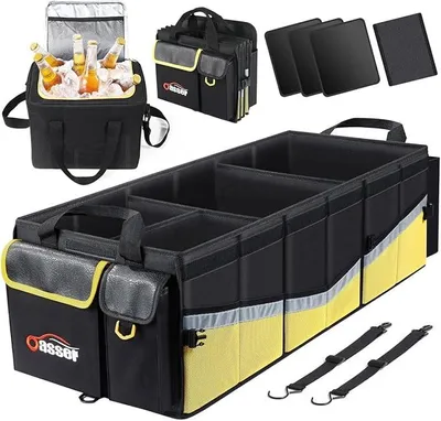 Produktbild von PolkaHome® Kofferbak Organizer mit Kühltasche 1680D, 95L, viele Fächer, Auto Kofferraum Aufbewahrung