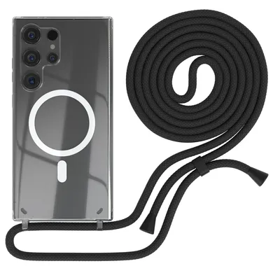Produktbild von EAZY CASE - Handykette kompatibel mit Samsung Galaxy S24 Ultra Kette zum Umhängen Stoßfest Handyhülle für Galaxy S24 Ultra Silikon Hülle mit Band Handytasche Transparent in Schwarz - Clips Schwarz