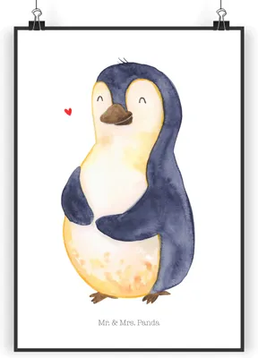 Produktbild von Mr. & Mrs. Panda Bild Pinguin Diät DIN A5 - Weiß - Geschenk, wanddeko, Poster, Plakat, drucke, Bauch, Wandbild, Pinguine