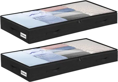 Obrázek produktu pro Úložné boxy, 2 kusy, vhodné pod postel, výška 10 cm, průhledné víko, pro oděvy