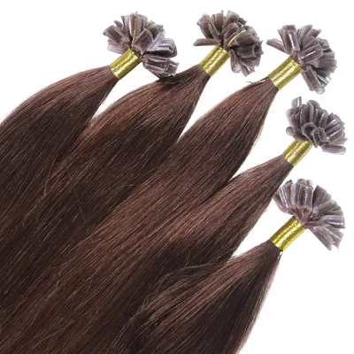 Image de hair2heart Premium Human Hair Extensions straight - 25 mèches 0,8g 50cm 4/77 medium brown intense brown