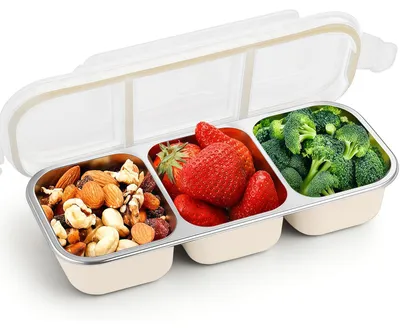 Snackbox mit 3 Fächern, Edelstahl, auslaufsicher, BPA-frei