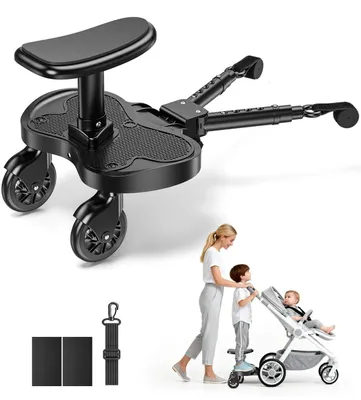 Produktbild von Universal Kinderwagen Board - Mit Sitz - Abnehmbarer Sitz - Mitfahrbrett Mit Rädern - Komfort Trittbrett - Für Kinder 1–2 Jahre - Kunststoff - Schwarz
