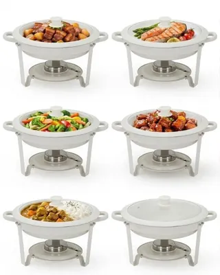 Produktbild von Buffet Warmhaltebehälter aus Edelstahl - Rundes Chafing Dish Set 5 l - Stapelbar - Glasdeckel - Antihaft Maifanite Beschichtung - 6-teilig
