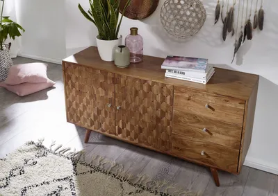 Produktbild von MASSIVMOEBEL24 Sideboard Akazie 145x42x75 natur lackiert MOSAYK #106