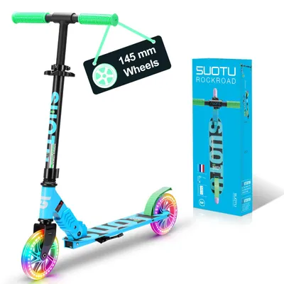 Zdjęcie produktu dla Hulajnoga dla dzieci 145 mm, 100 kg, składana, aluminium niebiesko-zielona, dla dzieci