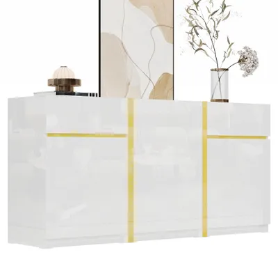 Produktbild von s Sideboard 160 cm mit Hochglanz-Finish – Aufbewahrungsschrank in Weiß, 3 Türen & 2 Schubladen, minimalistisches Design, für Wohnzimmer & Esszimmer