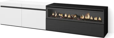 Produktbild von TV-Schrank, Lowboard, 200x35x45cm, Für TV-Geräte bis zu 80", Elektrokamin, Weiß und Schwarz
