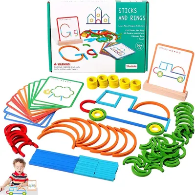 Produktbild von Montessori-Kreative Holzpuzzle-Teile und Ringe – Formerkennungsspiel – Montessori-Spielzeug ab 3 bis 6 Jahren – Tangram für Kinder