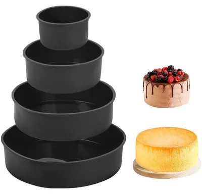 Obrázek produktu pro Silikonová kulatá forma na pečení, průměr 10/15/20/25 cm, nepřilnavá, černá, sada 4 kusů