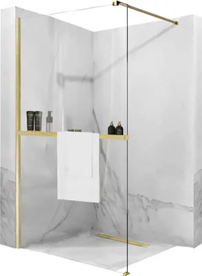 Produktbild von Rea Duschwand Aero N 110 Brush Gold + Regal Mit Aufhänger Evo