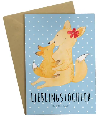 Produktbild von Mr. & Mrs. Panda Glückwunschkarte Fuchs Mama - Blau Pastell - Geschenk, weihnachtskarten, einladungskarten, Mutter, Grußkarte, Muttertag, Tochter, dankeskarten, Schoß
