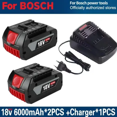 Image de Kit de batteries 18 V - Batterie Li-Ion et chargeur - 2 batteries de 6,0 Ah (6 000 mAh) - Batterie de rechange pour outils électriques sans fil